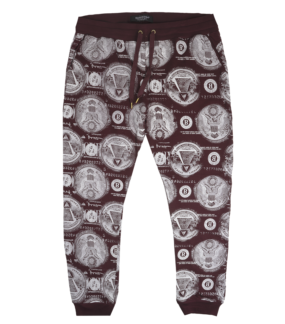 SWITCH DOLLAR SIGN JOGGER PANTS BURGUNDY - SPK5126E