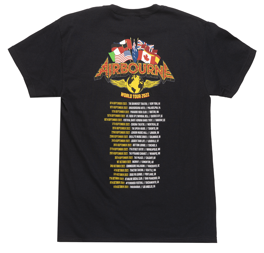 LICENSED AIRBOURNE T-SHIRT BLACK - WORLD TOUR2