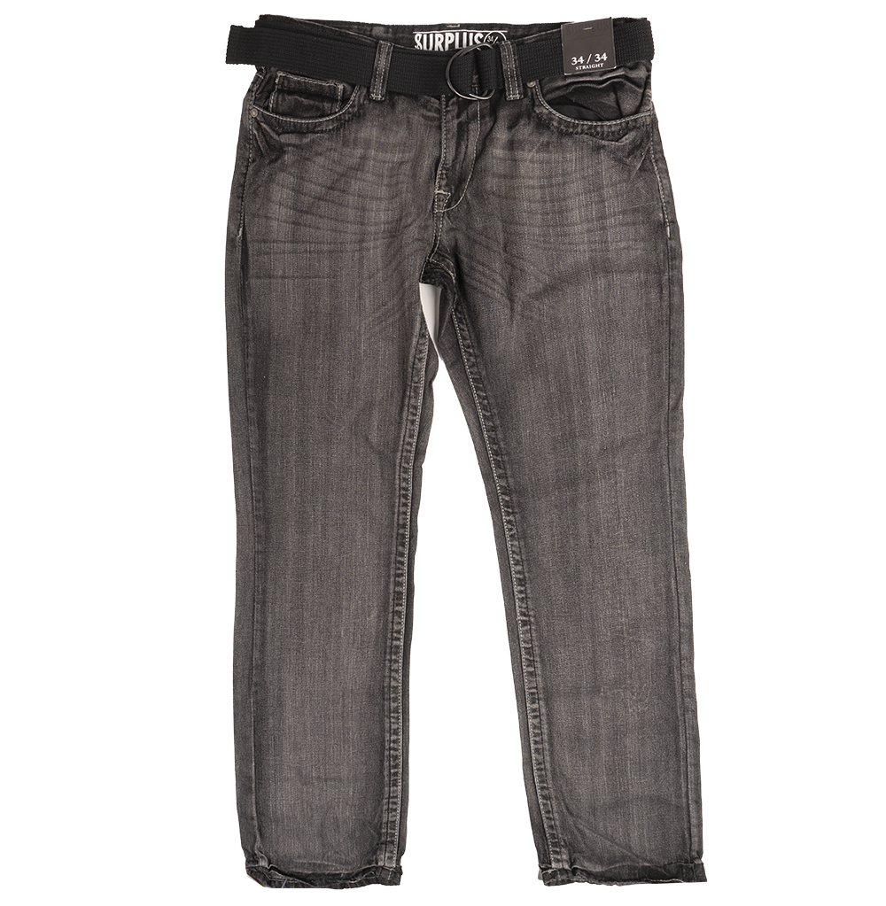 SURPLUS BELTED DENIM JEANS BLASTED BLK - 68003516SK