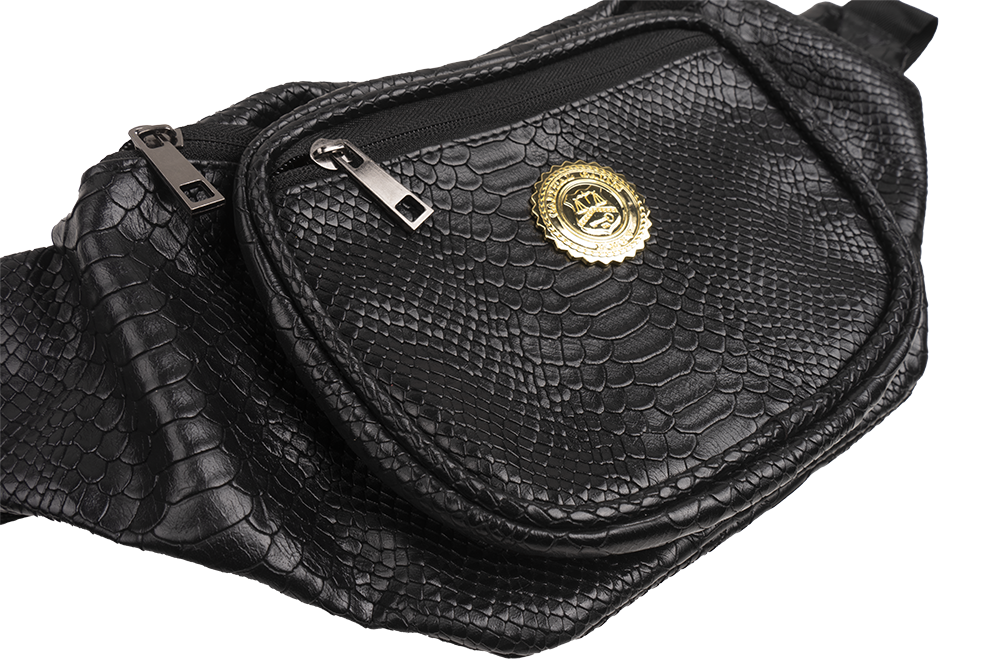 CAPITAL GAINS SNAKE LEATHER FANNY PACK BLACK - CG010