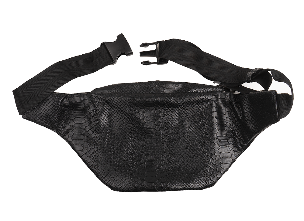 CAPITAL GAINS SNAKE LEATHER FANNY PACK BLACK - CG010