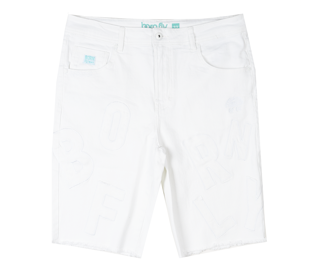 BORN FLY DENIM LOGO SHORTS WHITE - 2303D4643