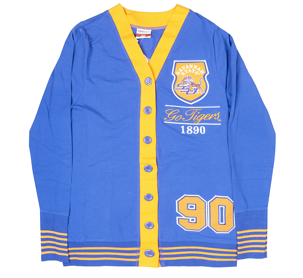 BIG BOY HEADGEAR WOMENS CARDIGAN BLUE - SAVANNAH STATE