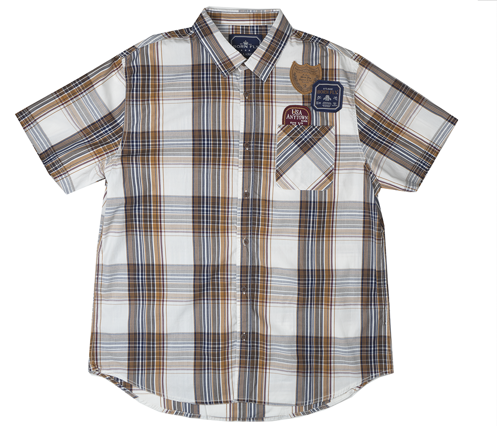 BORN FLY S/S PLAID BUTTON DOWN BROWN - 1611W9865BT