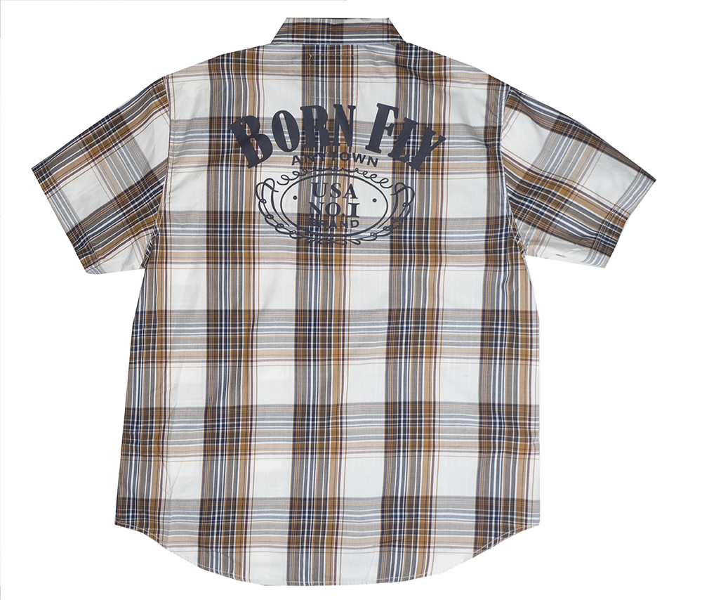 BORN FLY S/S PLAID BUTTON DOWN BROWN - 1611W9865BT