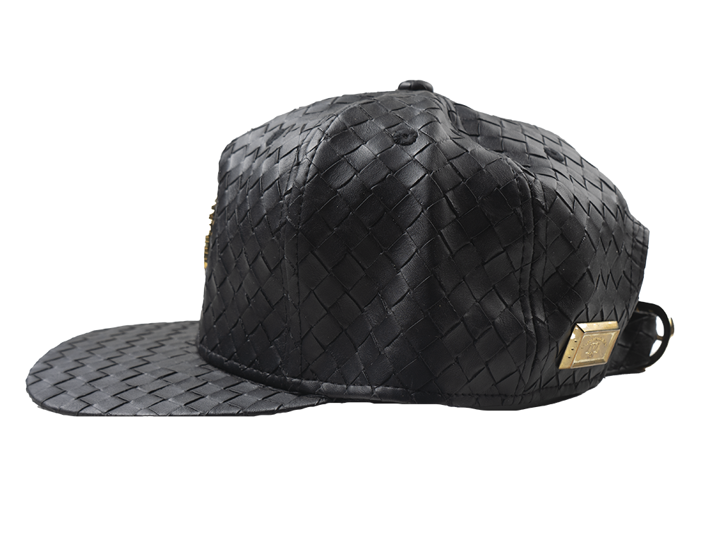 CAPITAL GAINS WEAVED LEATHER STRAPBACK HAT BLACK CG049