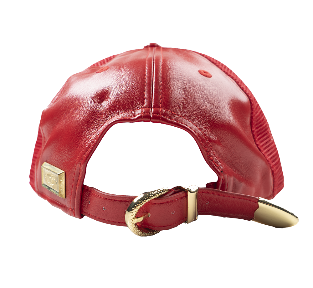 CAPITAL GAINS VEGAN LEATHER TRUCKER HAT RED - CG021