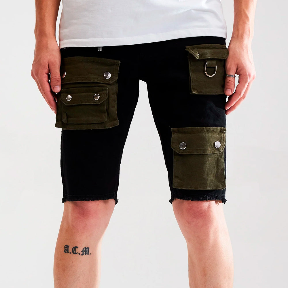 Embellish Black Denim Cargo Shorts