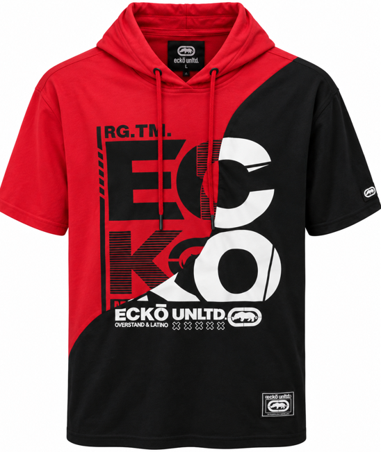 ECKO UNLTD S/S HOODIE SHIRT TRUE RED BLACK - EO14K1539B
