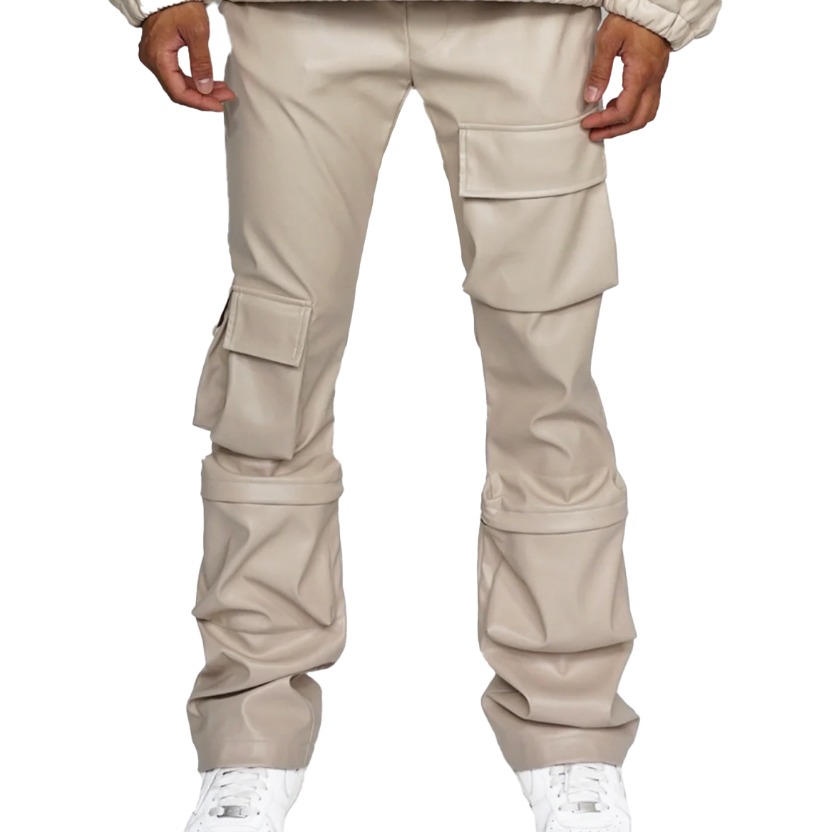 EPTM STACKED PLEATHER CARGO PANTS CREAM - EPTM034