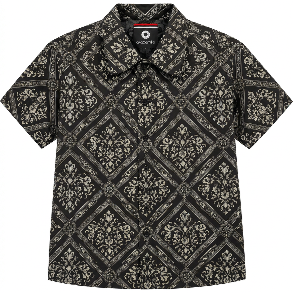 AKADEMIKS S/S BUTTON-DOWN SHIRT BLACK/GREY - A13SW22
