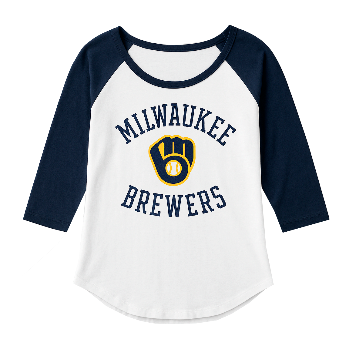 WOMENS FANATICS BREWERS 3/4 RAGLAN SHIRT WHITE/NAVY - HM550WQTR-BR