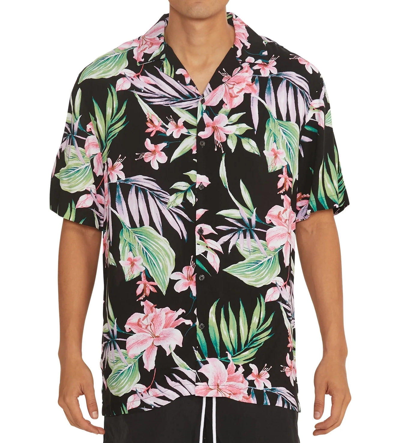 NO BOUNDARIES S/S BUTTON DOWN BLACK SOOT TROPICAL - NB15100132468B