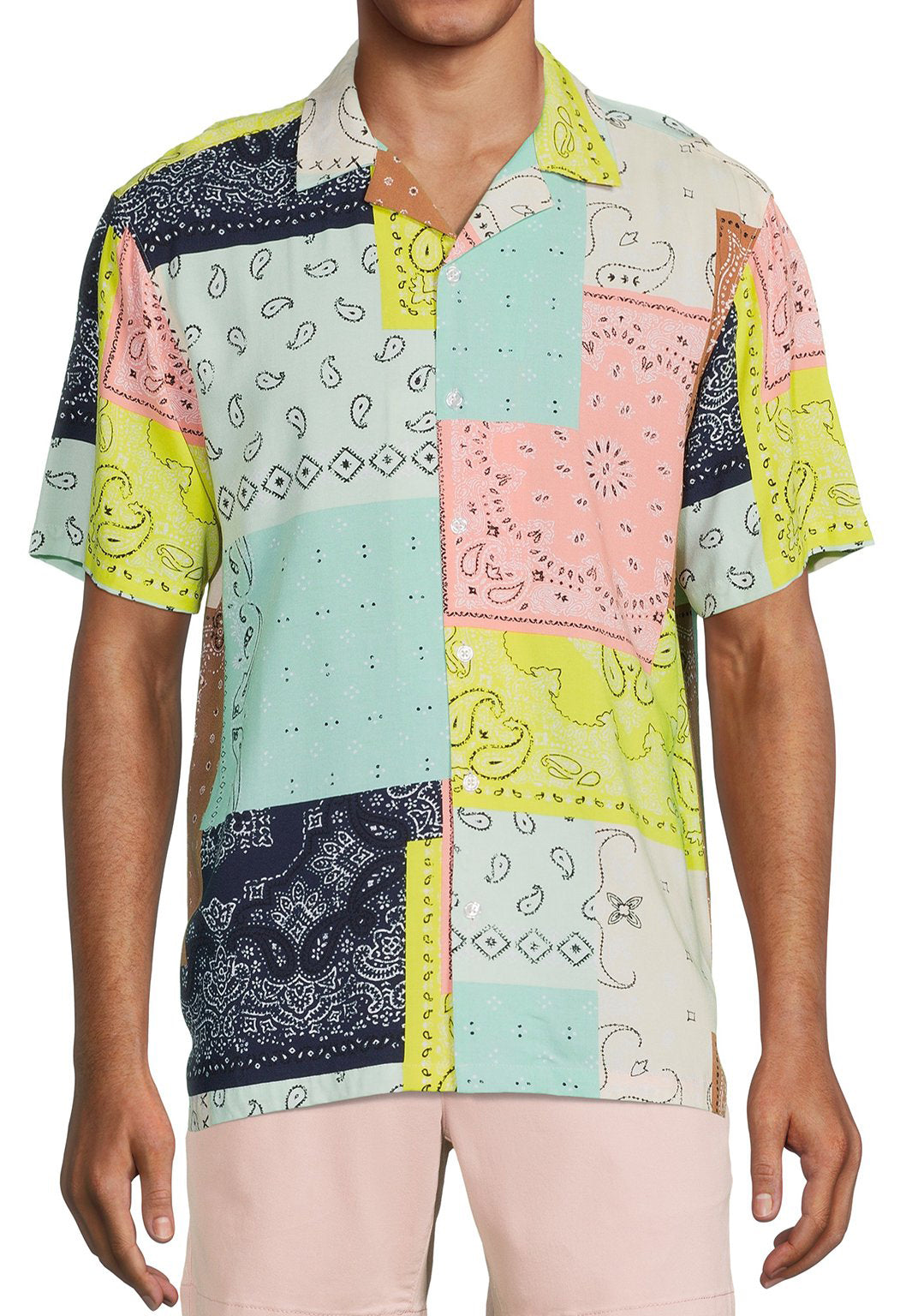 NO BOUNDARIES S/S BUTTON DOWN MULTI BANDANA - NB14100095928B