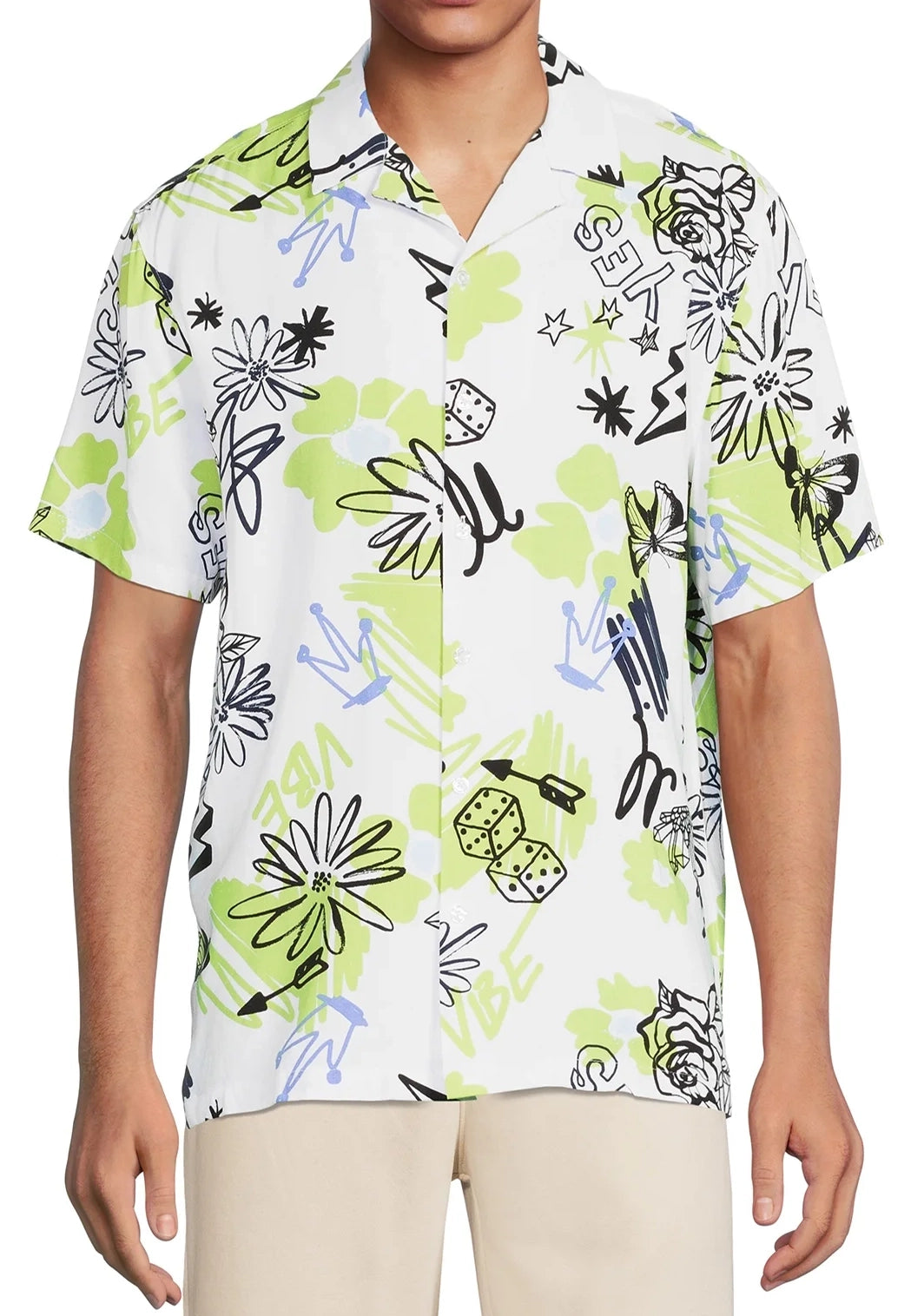 NO BOUNDARIES S/S BUTTON DOWN WHITE/GREEN FLORAL - NB14100095928B