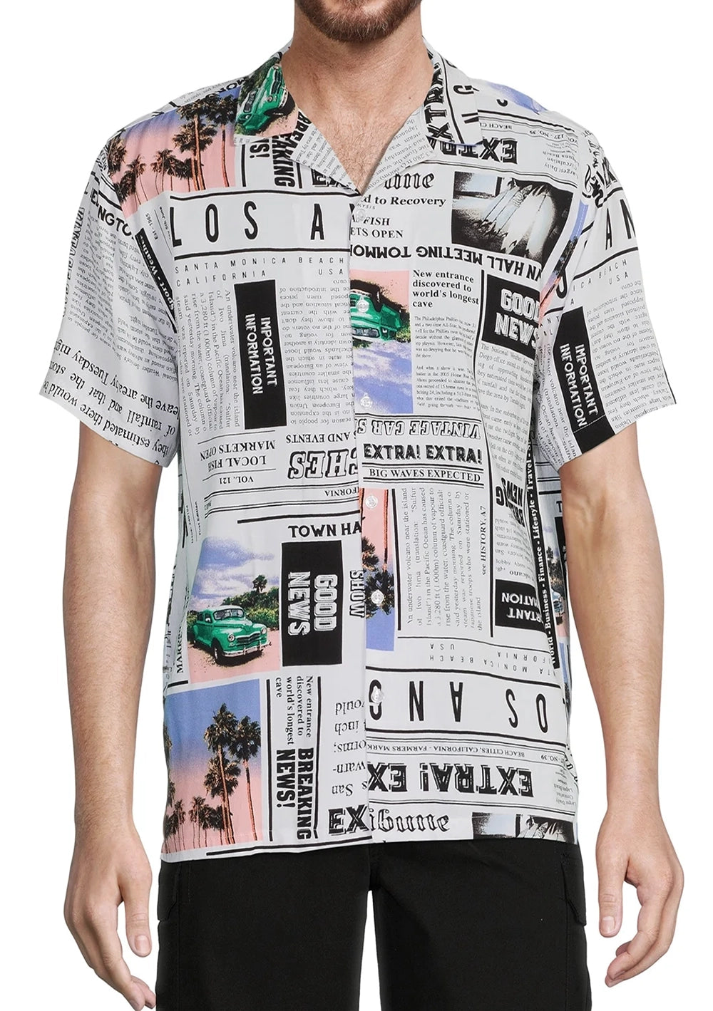 NO BOUNDARIES S/S BUTTON DOWN WHITE NEWSPAPER - NB14100095928B