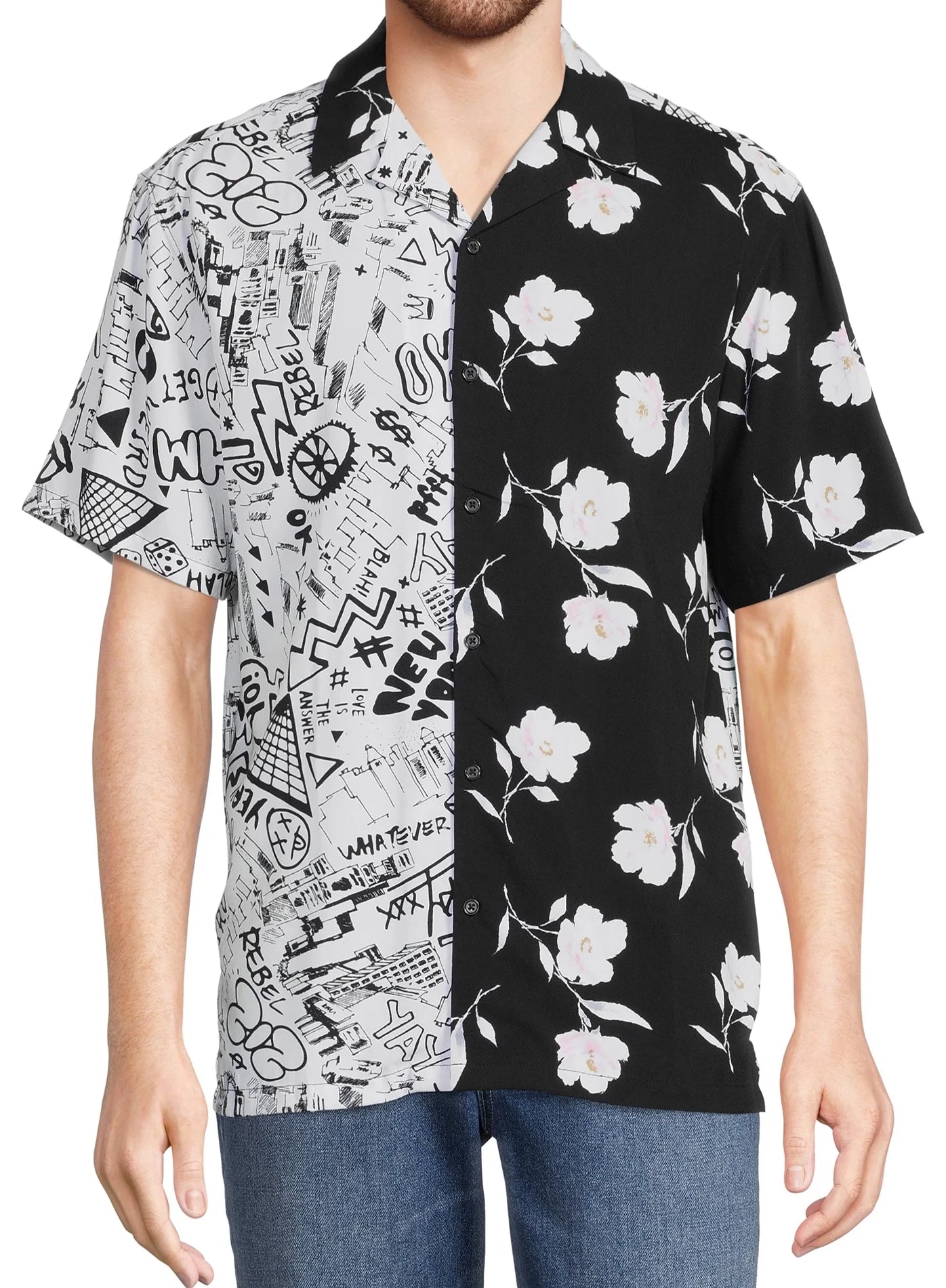 NO BOUNDARIES S/S BUTTON DOWN BLK/WHT FLORAL - NB23100073079B