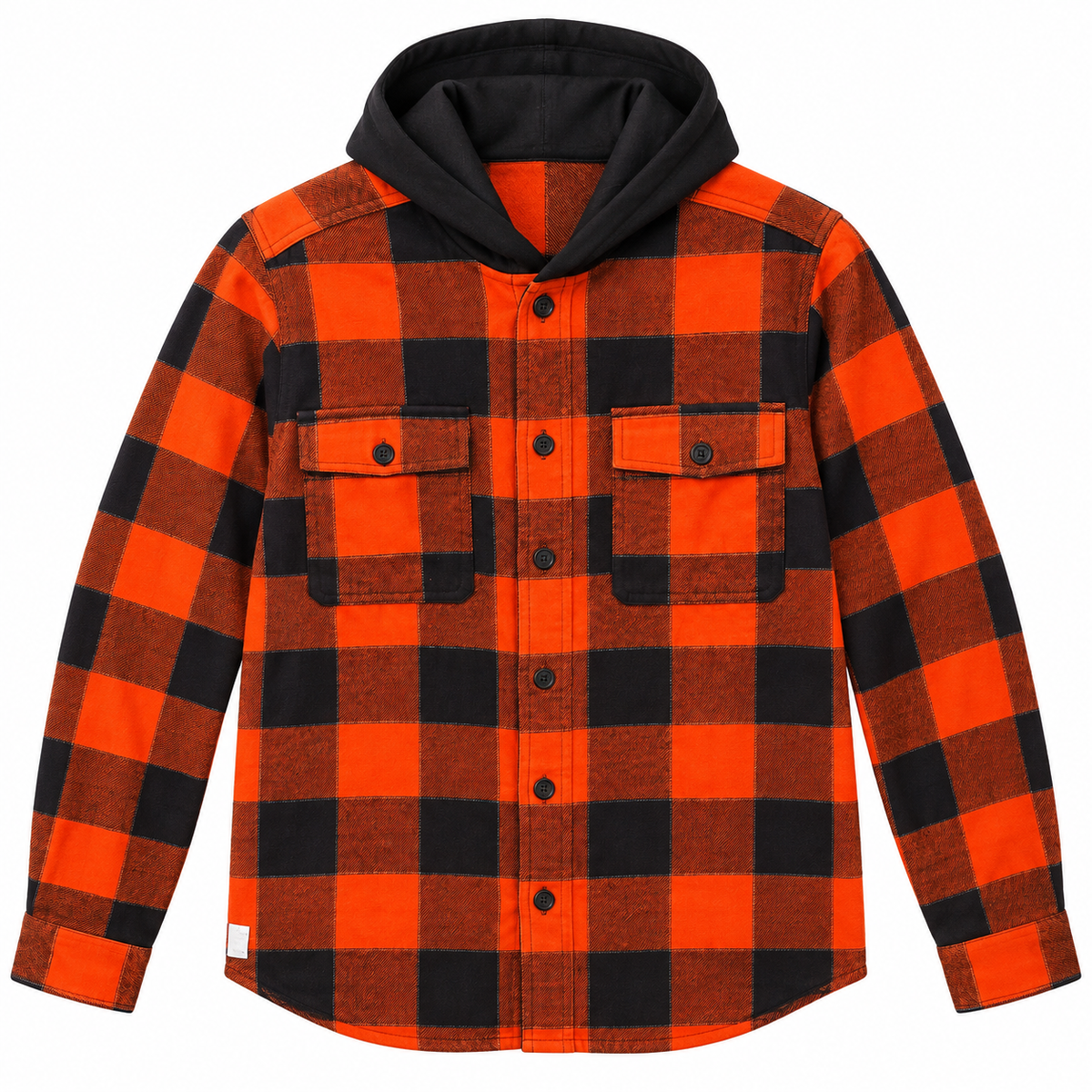 LRG PLAID HOODED L/S FLANNEL ORANGE - L3ELMLCXX