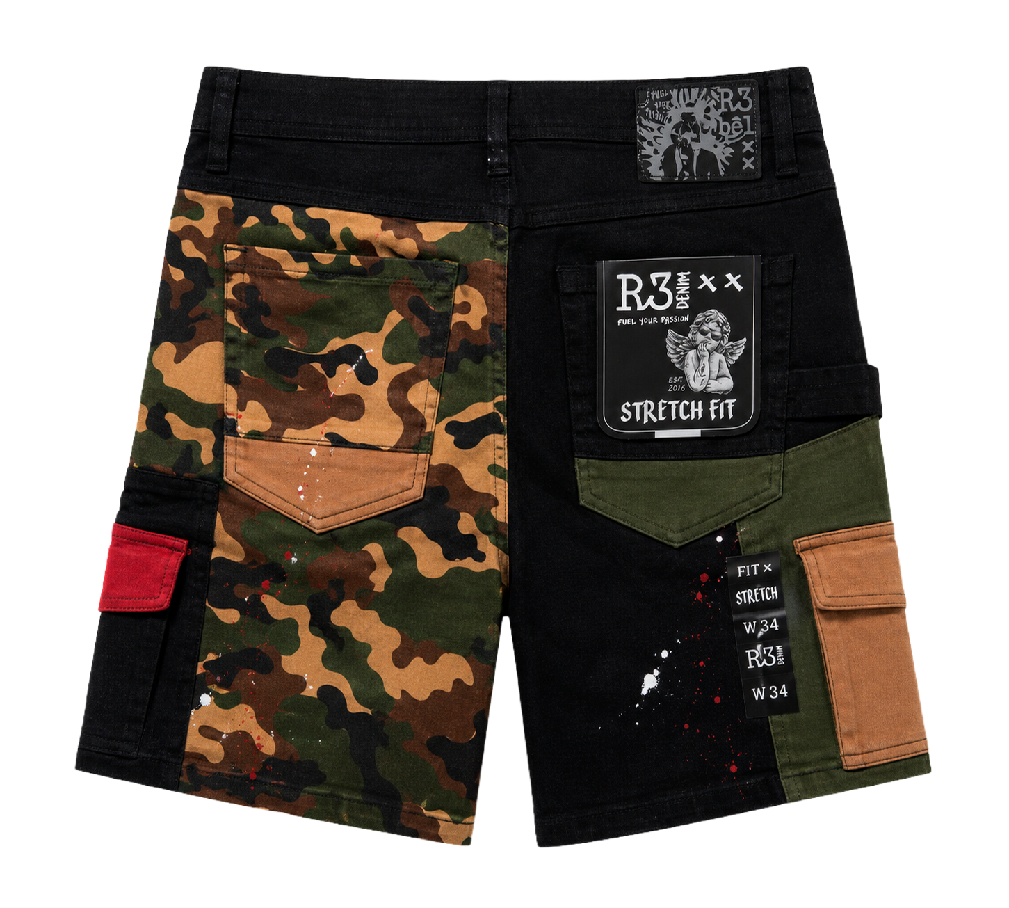 R3BEL DENIM CARGO SHORTS BLACK - 621-953