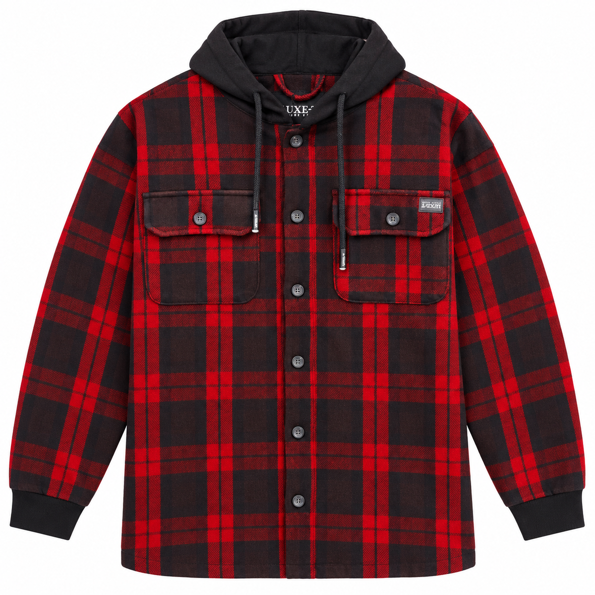 LUXE PLAID FLANNEL HOODIE JACKET RED - BT-112