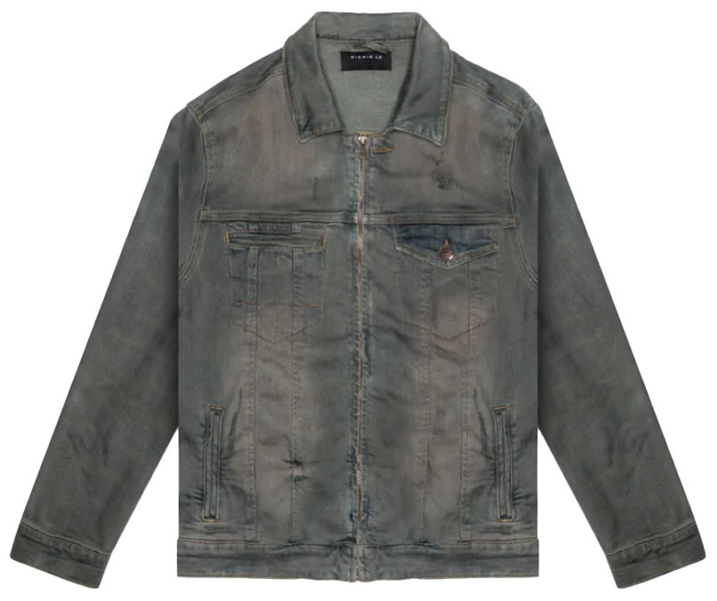 RICHIE LE DENIM ZIP JACKET RUSTIC STONE WASH - RLC22-021