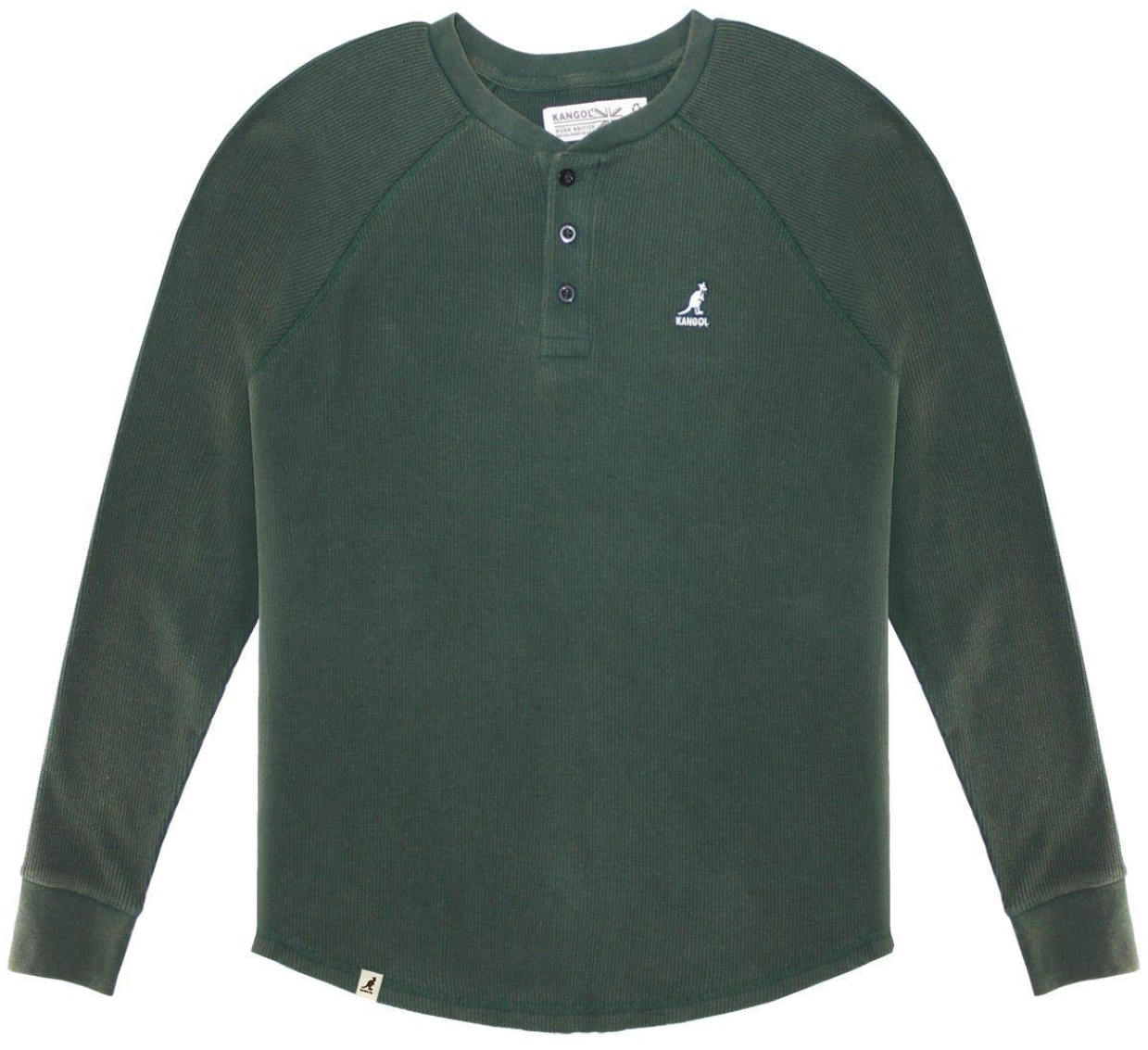 KANGOL LONG SLEEVE HENLEY SHIRT FOREST STONE WASH - K9192