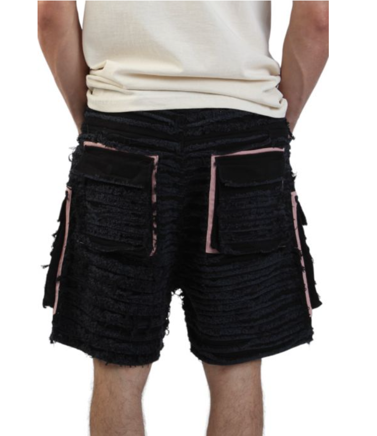 LIFTED ANCHOR SHREDDED DENIM CARGO SHORTS BLACK - LASM24-23