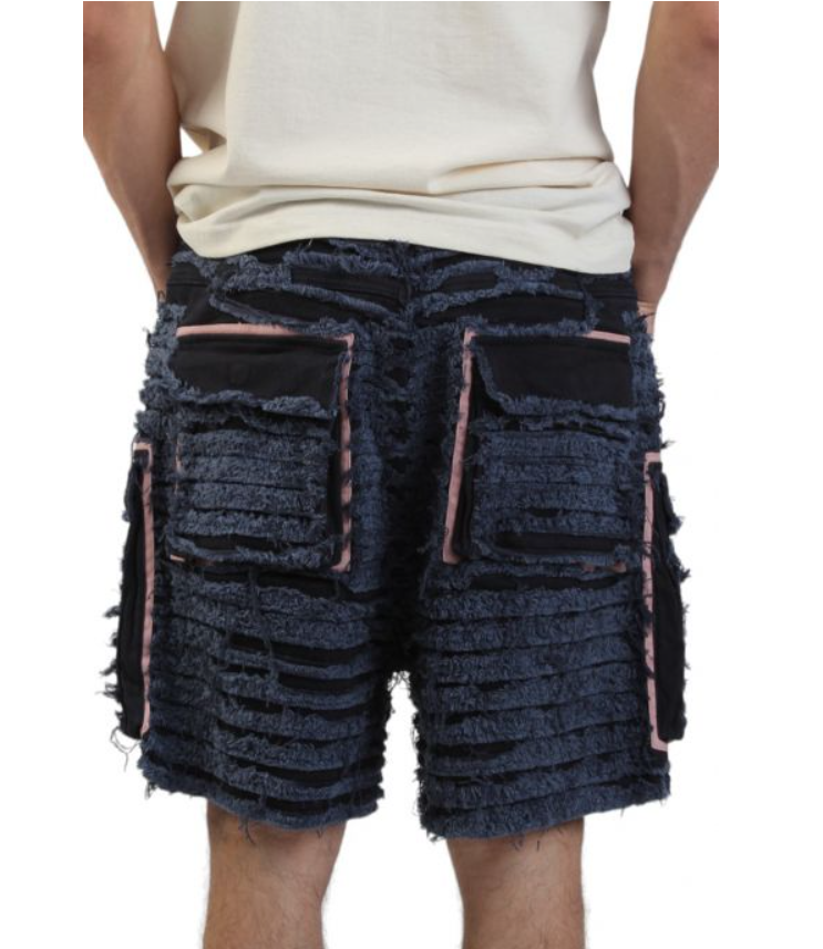 LIFTED ANCHOR SHREDDED DENIM CARGO SHORTS BLUE - LASM24-22