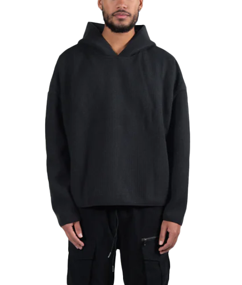 RICHIE LE RIB KNIT HOODIE BLACK - RLCFW23-001