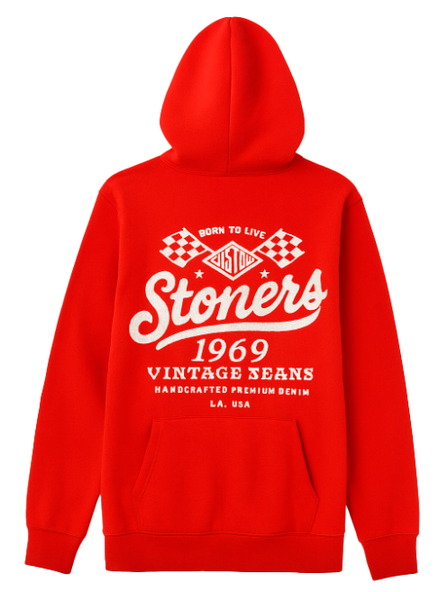 STONERS VINTAGE JEANS HOODIE RED - BIKE SHOP