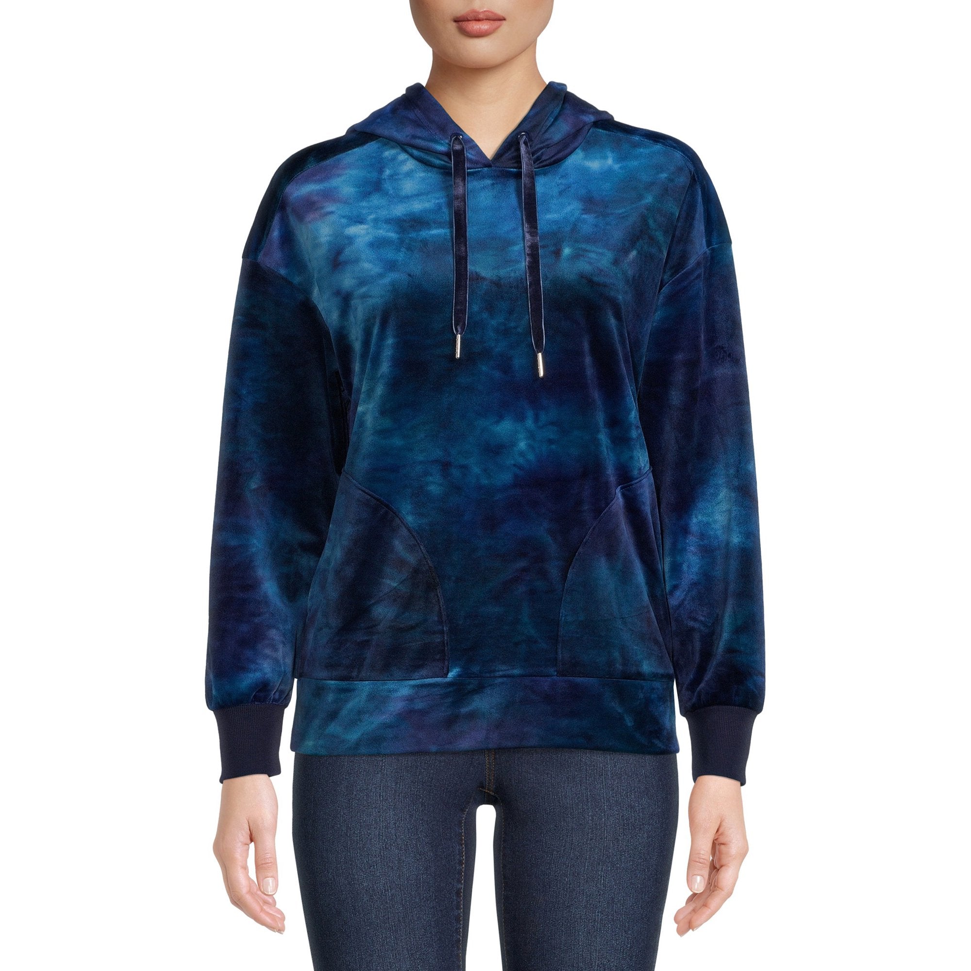 WOMENS TIME & TRUE VELOUR HOODIE NAVY TIE DYE - TT43100081186