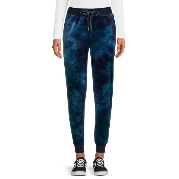 WOMENS TIME & TRUE VELOUR SWEATPANTS NAVY TIE DYE - TT43100081688