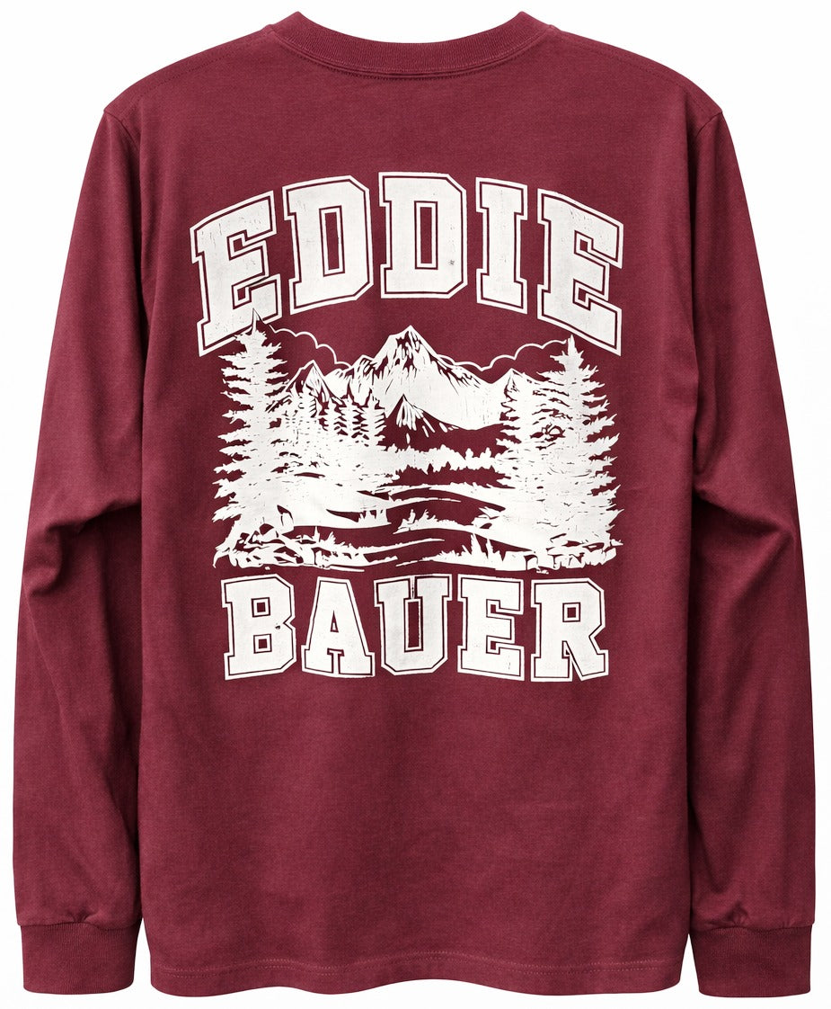 EDDIE BAURER GRAPHIC LONG SLEEVE SHIRT BURGUNDY - 3070 - Steal Deal 