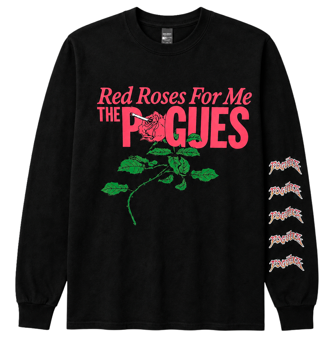 LICENSED MUSIC THE POGUES L/S SHIRT BLACK - RED ROSES FOR ME