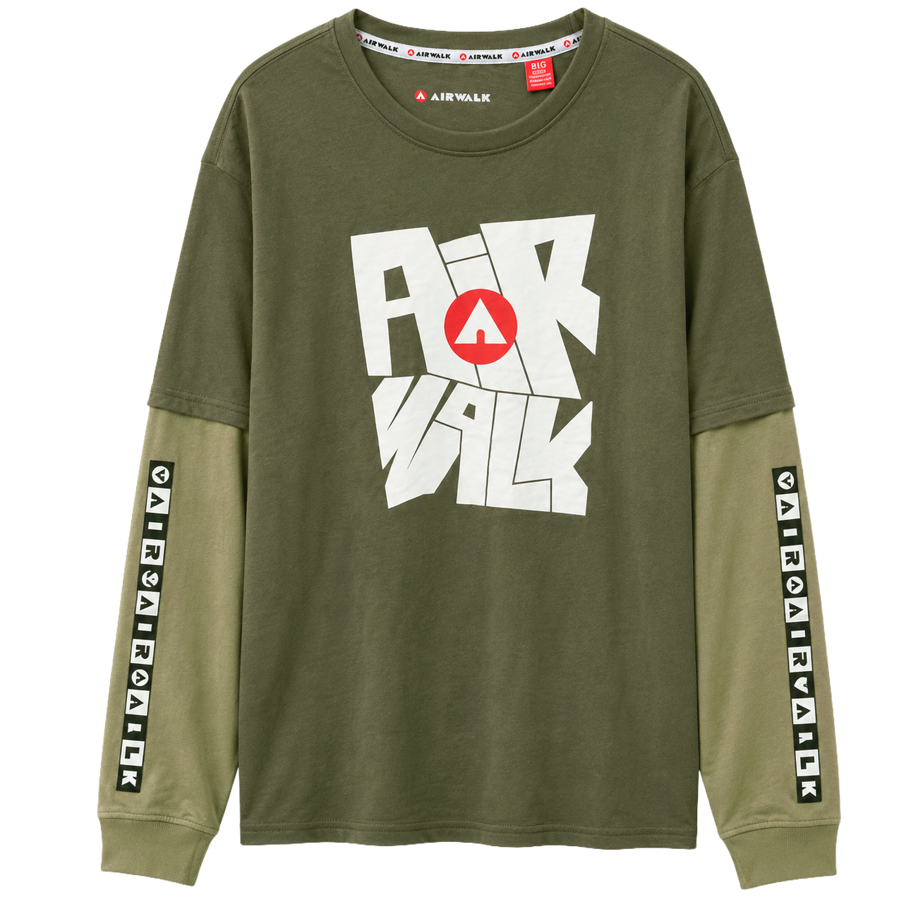 AIRWALK DOUBLE LAYER L/S T-SHIRT OLIVE GREEN - AWM0047BT