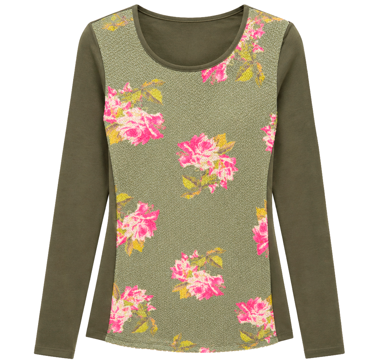 JUNIOR GIRLS SEQUIN L/S SHIRT GREEN - FLORAL