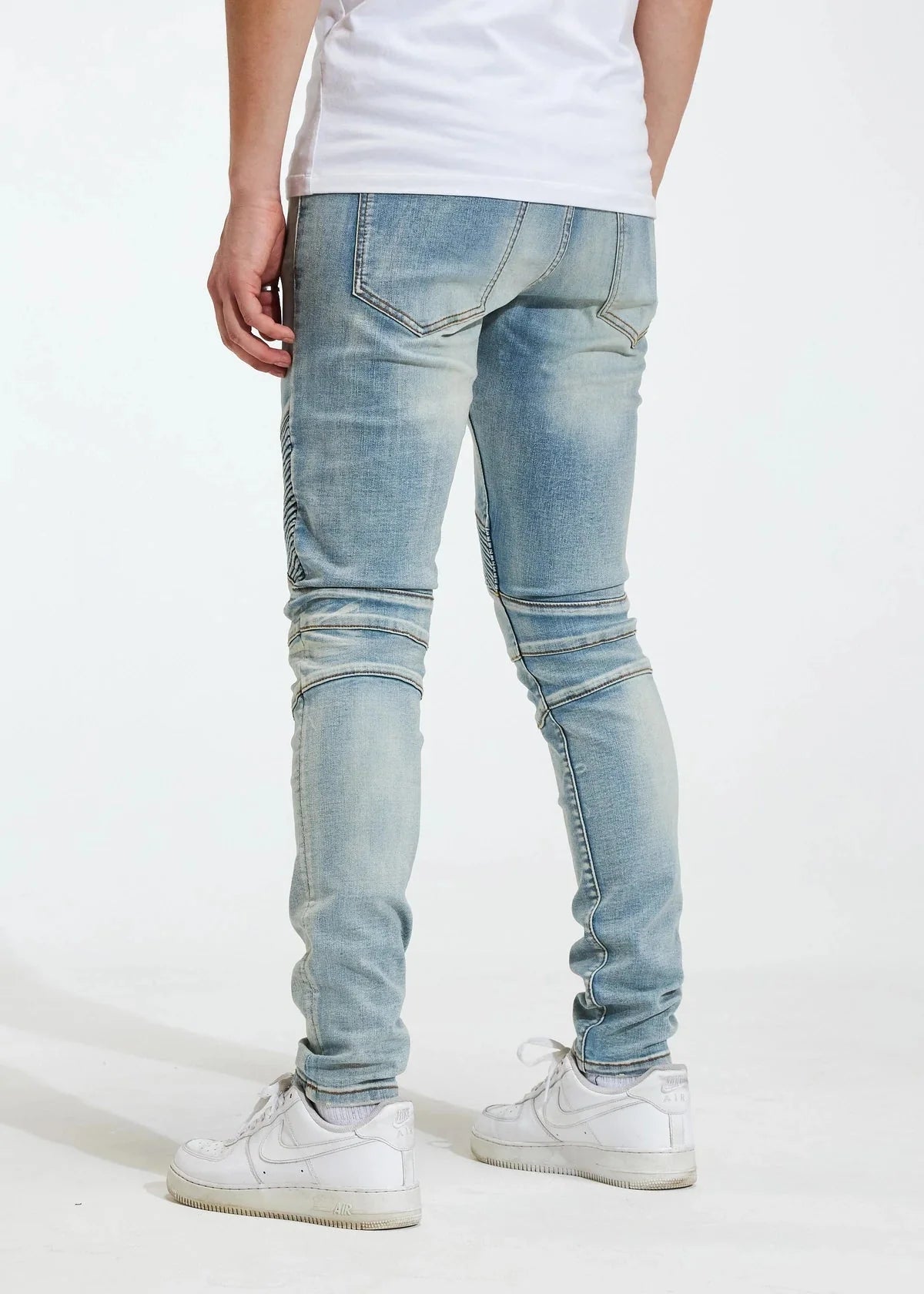 CRYSP DENIM MOTO JEANS WITH RIBBED KNEE BLUE WASH - CRYSPSP120-110