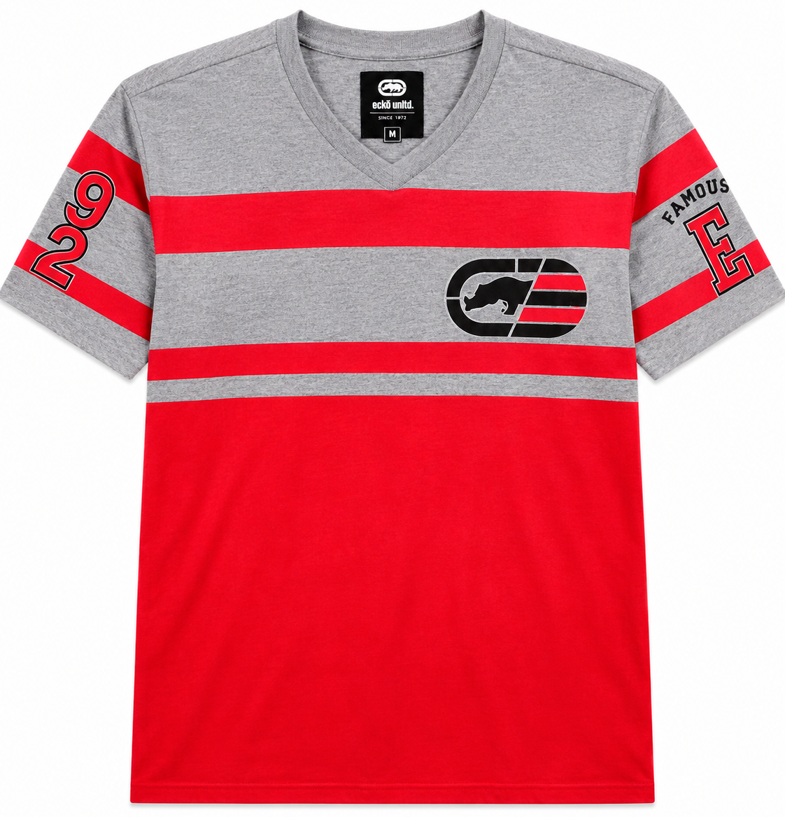 ECKO UNLTD S/S V-NECK T-SHIRT GREY MARLED/TRUE RED - EO13K1351